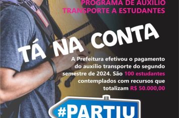 PARTIU ESTUDAR: PREFEITURA REPASSA R$ 50 MIL PARA ESTUDANTES INSCRITOS NO PROGRAMA DE AUXÍLIO TRANSPORTE