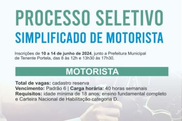 PROCESSO SELETIVO SIMPLIFICADO PARA CONTRATAÇÃO DE  MOTORISTA