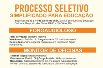TENENTE PORTELA ABRE INSCRIÇÕES PARA  CONTRATAÇÃO DE PROFISSIONAIS PARA ATUAREM NA REDE MUNICIPAL DE ENSINO