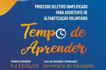 PROCESSO SELETIVO PARA ASSISTENTE DE ALFABETIZAÇÃO VOLUNTÁRIO DO PROGRAMA TEMPO DE APRENDER
