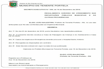 Prefeito decreta ponto facultativo no dia 23 de dezembro