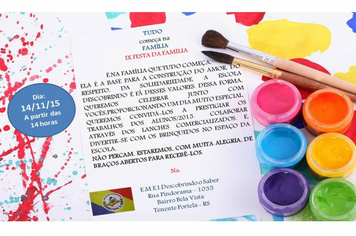 EMEI Descobrindo o Saber realizará a IX Festa da Família no dia 14 de novembro