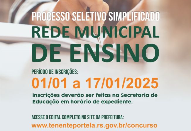 TENENTE PORTELA ABRE INSCRIÇÃO PARA CONTRATAÇÃO DE PROFISSIONAIS PARA ATUAREM NA REDE MUNICIPAL DE ENSINO