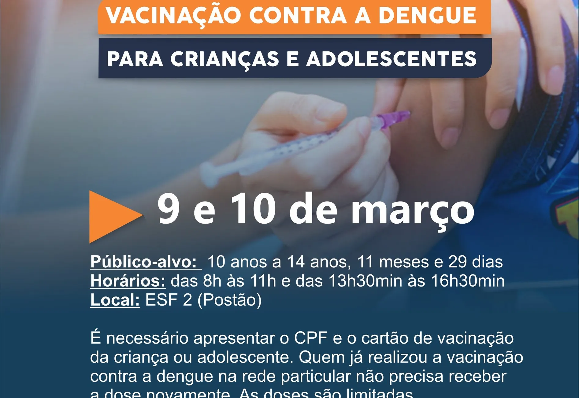 TENENTE PORTELA REALIZA VACINAÇÃO CONTRA A DENGUE PARA CRIANÇAS E ADOLESCENTES