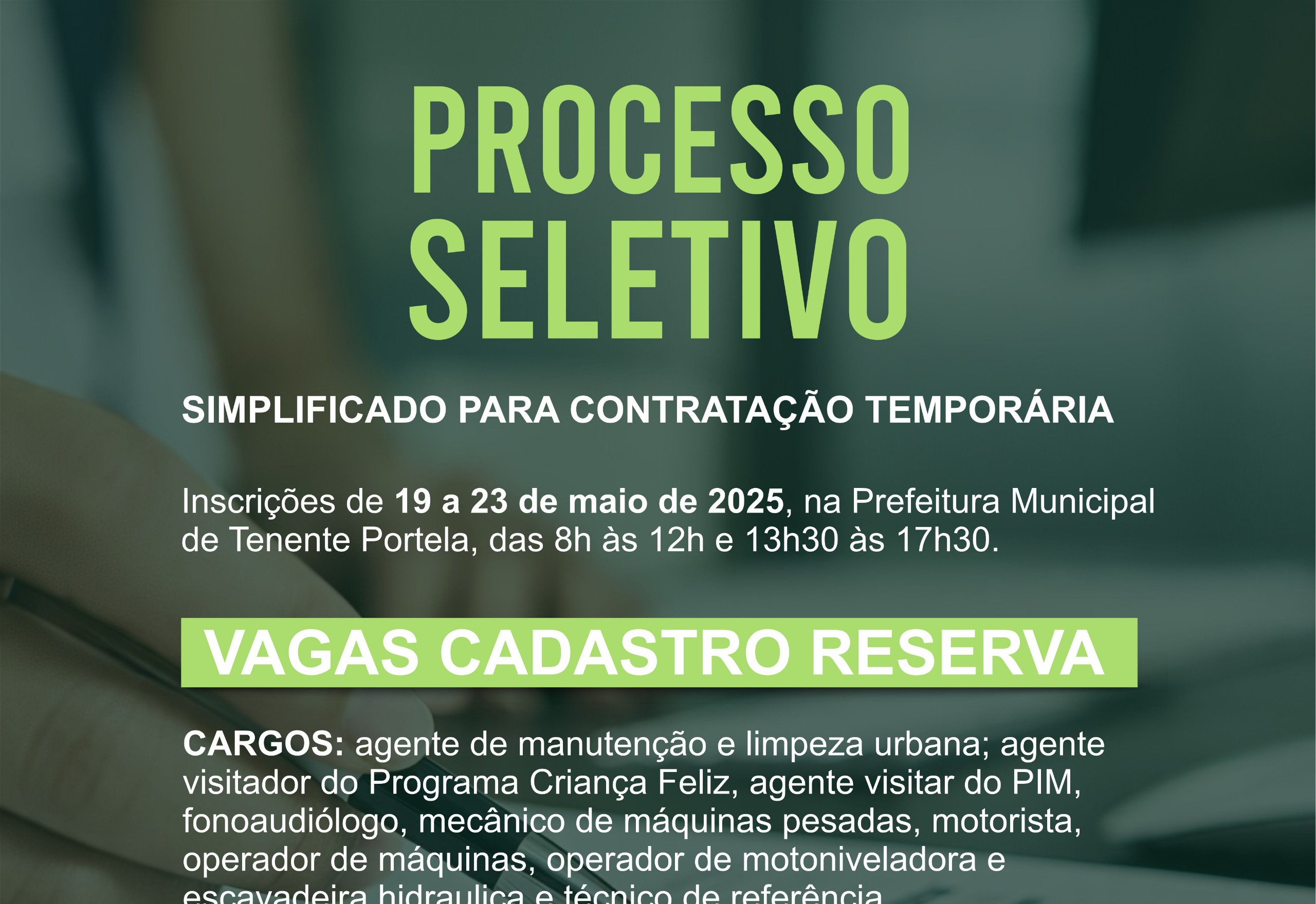 PROCESSO SELETIVO PARA CONTRATAÇÃO DE PROFISSIONAIS PARA ATUAREM NAS SECRETARIAS MUNICIPAIS