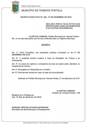 Ponto Facultativo dia 31/12/2018