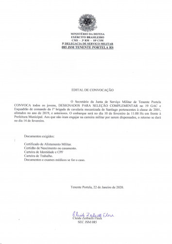 Convocação do embarque para o Serviço Militar