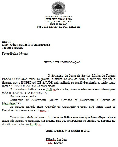 Junta Militar Divulga Edital de Convocação