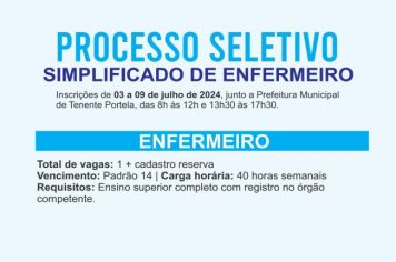 TENENTE PORTELA ABRE INSCRIÇÕES PARA CONTRATAÇÃO DE PROFISSIONAL PARA ATUAR NA SECRETARIA DE SAÚDE E SANEAMENTO
