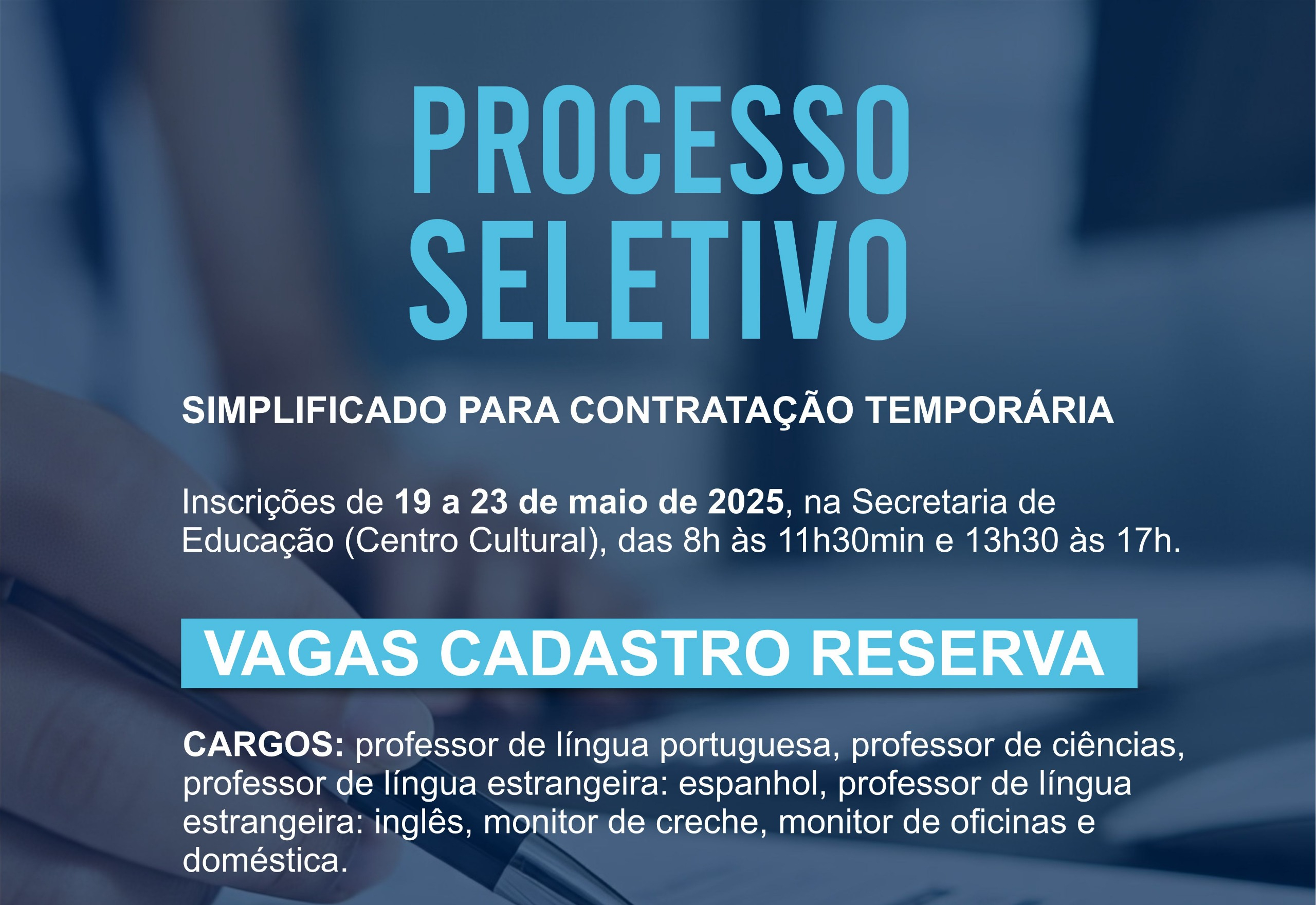 TENENTE PORTELA ABRE INSCRIÇÃO PARA CONTRATAÇÃO DE PROFISSIONAIS PARA ATUAREM NA REDE MUNICIPAL DE ENSINO