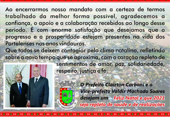 Prefeito Carboni e Vice-Prefeito Valdir desejam boas festas