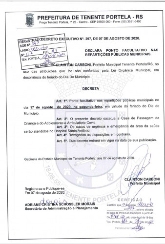 DECRETADO PONTO FACULTATIVO NAS REPARTIÇÕES PÚBLICAS MUNICIPAIS 