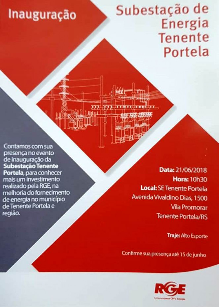 Subestação de Energia da RGE será inaugurada nesta quinta-feira (21/06) em Tenente Portela