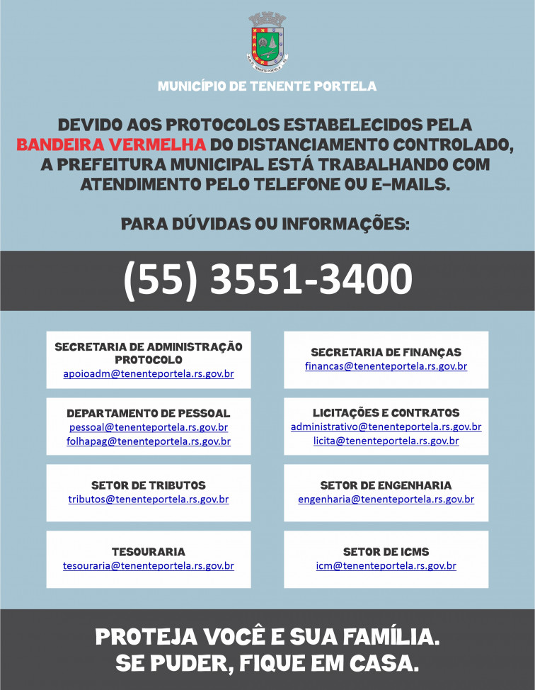 TELEFONE E E-MAILS DA ADMINISTRAÇÃO MUNICIPAL