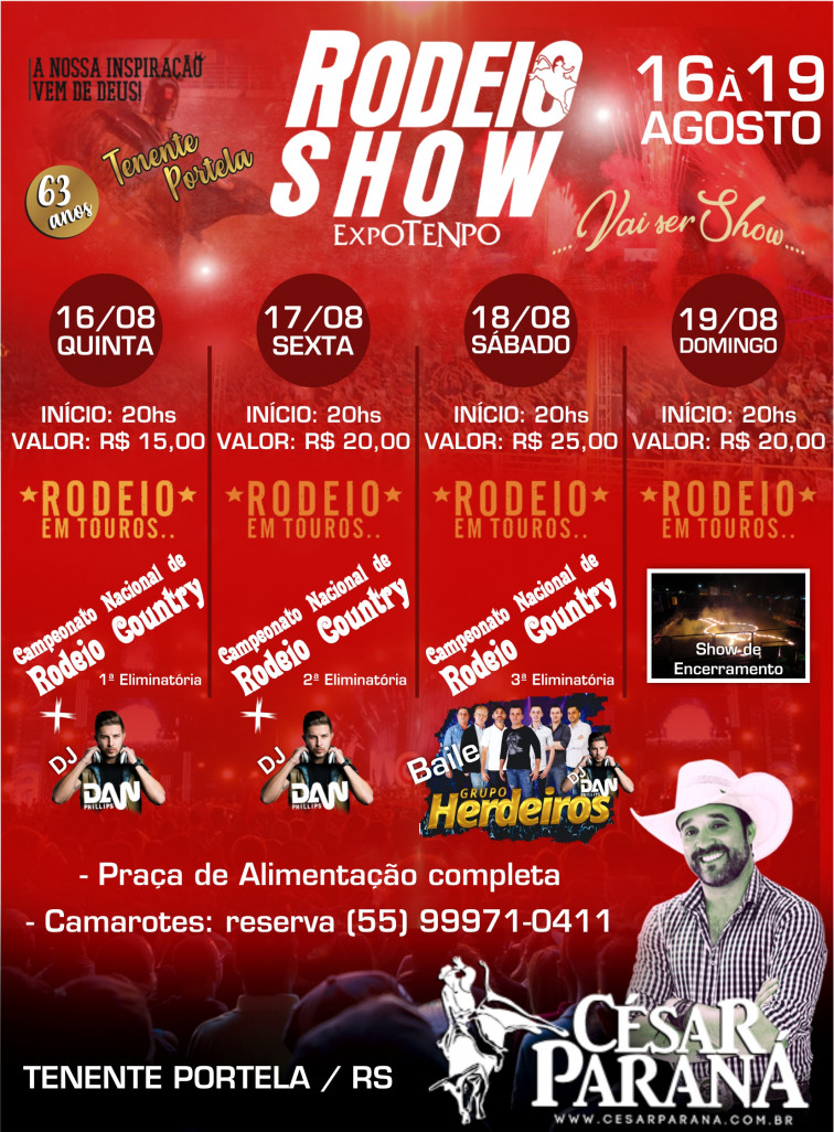 Grande Rodeio Show com Cesar Paraná será atração no aniversário de Tenente Portela